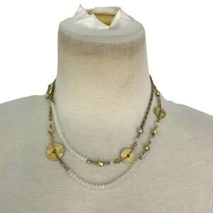 White Beaded Gold Tone Chain Necklace